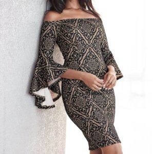 Venus Black bell sleeve lace dress